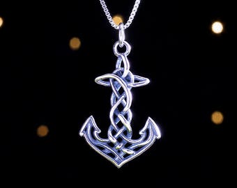 Charm Only or Necklace Double Sided - Sterling Silver Celtic Anchor Cross Small