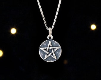 Sterling Silver Pentagram, Pentacle - VERY SMALL, Solid - (Charm Only or Necklace)