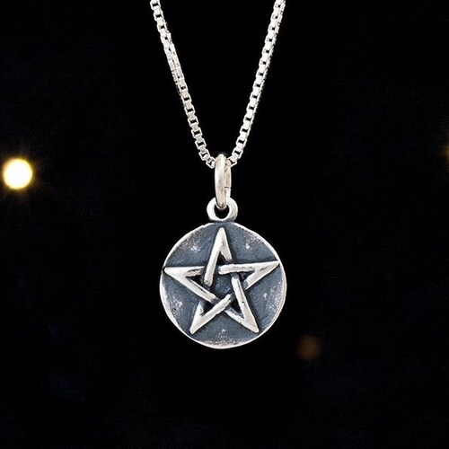 Silver Pentacle Necklace Sterling Silver Pentacle Charm on a Etsy