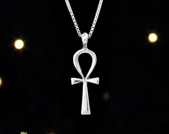 Sterling Silver Womens 1mm Box Chain Mini Smooth Ankh Pendant Necklace 