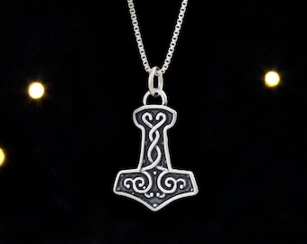 Sterling Silver Celtic Thor's Hammer, Mjölnir - Small, Double Sided - (Pendant Only or Necklace)