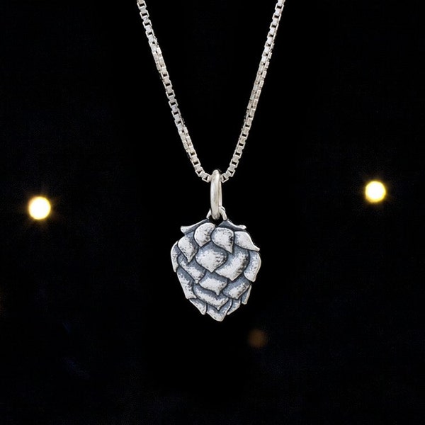 Charm petite fleur de houblon en argent sterling - Cadeau pour amateur de bière - TRÈS PETIT - (Charm seul ou collier)