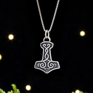 Sterling Silver Celtic Thor&#39;s Hammer, Mjölnir - Small, Double Sided - (Pendant Only or Necklace)