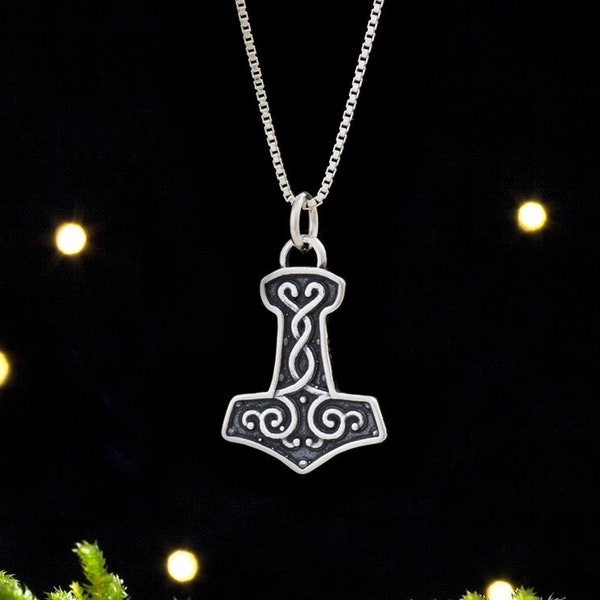 Sterling Silver Celtic Thor's Hammer, Mjölnir - Small, Double Sided - (Pendant Only or Necklace)