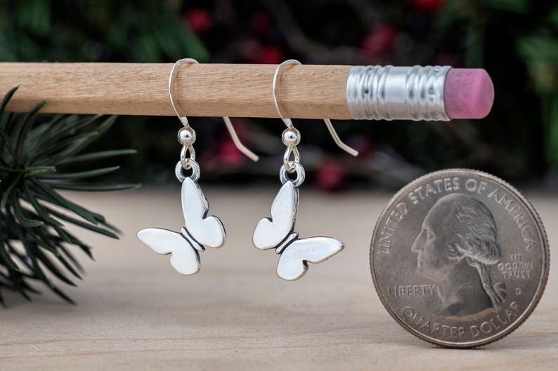 Small Sterling Silver Butterfly Earrings Double Sided