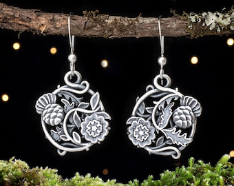 Sterling Silver Scottish Thistle and English Rose Earrings - Double Sided