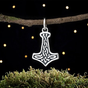 Sterling Silver Celtic Thor&#39;s Hammer, Mjölnir - SMALL, Double Sided - (Pendant Only or Necklace)