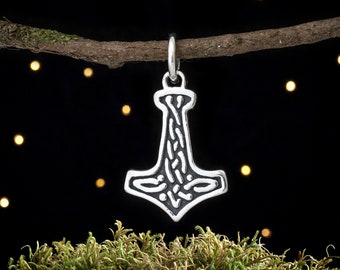 Sterling Silver Celtic Thor's Hammer, Mjölnir - SMALL, Double Sided - (Pendant Only or Necklace)