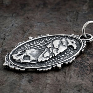 Sterling Silver Raven and Skull Pendant Only or Necklace image 2