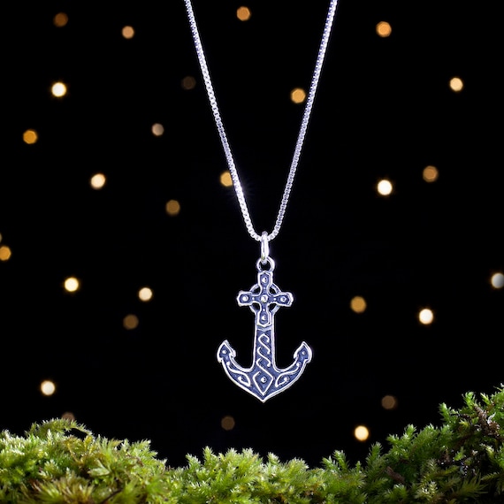 Charm Only or Necklace Double Sided - Sterling Silver Celtic Anchor Cross Small