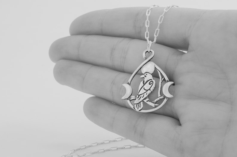 Sterling Silver Raven and Triple Moon Large, Double Sided Pendant Only or Necklace image 5