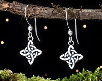 Sterling Silver Teeny Tiny Witch's Knot Earrings - VERY SMALL, Double Sided, Lightweight - Ear Wire or Lever Back