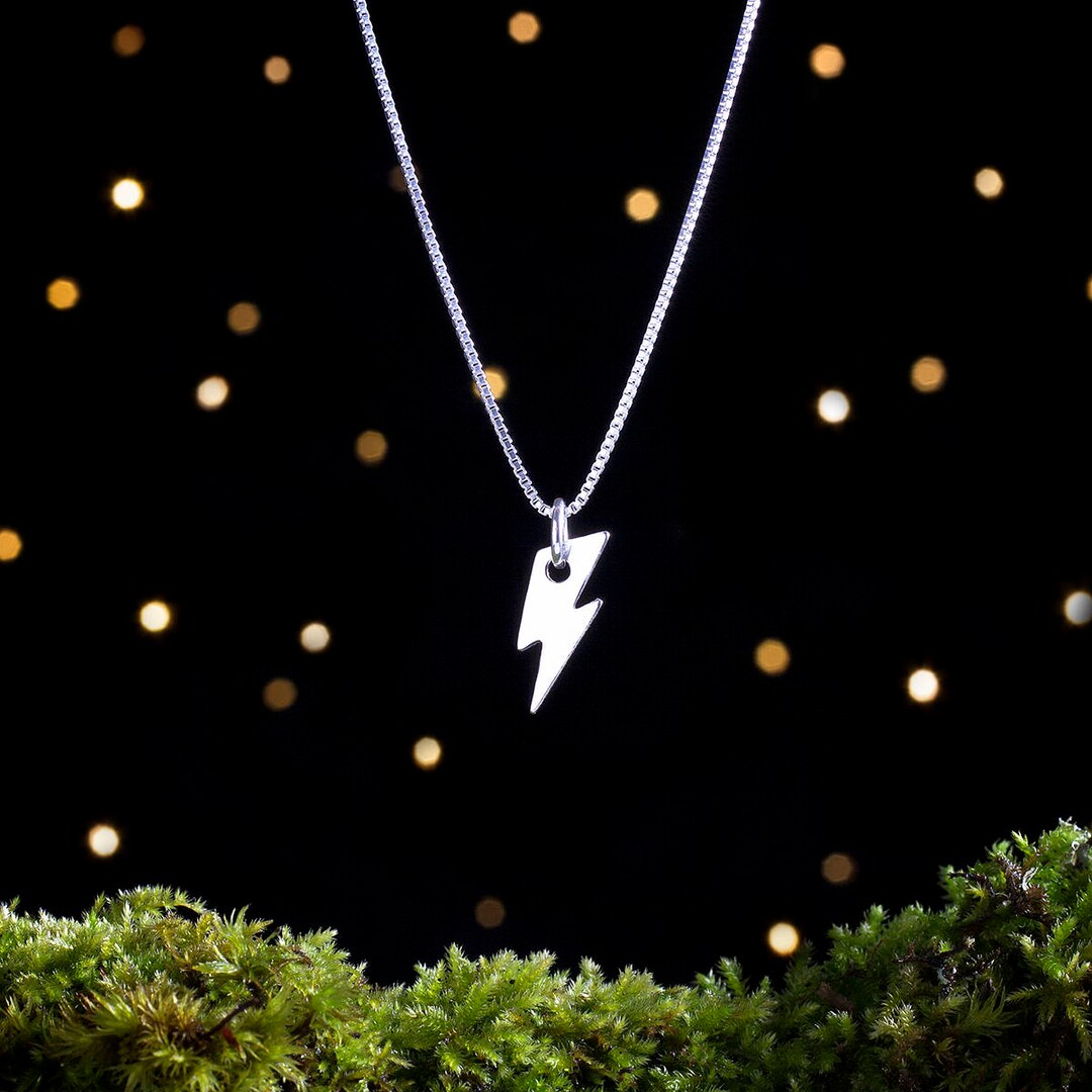 Tiny Lightning Bolt Charm Necklace Sterling Silver .925 Etsy