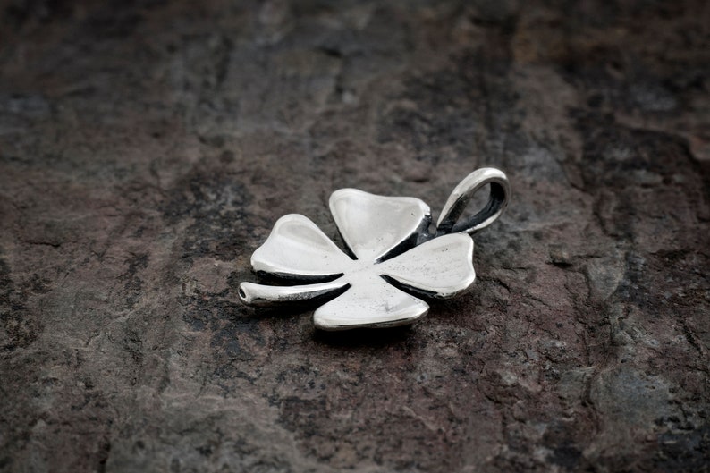 Sterling Silver Little Four Leaf Clover VERY SMALL Lucky Charm Pendant Only or Necklace image 2