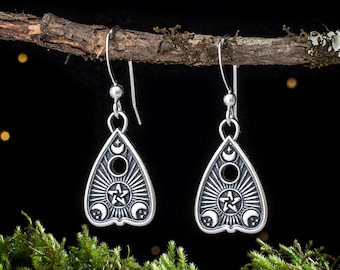 Sterling Silver Pentagram Planchette Earrings - SMALL