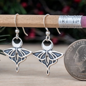 Sterling Silver Luna Moth Earrings Small, Double Sided image 3