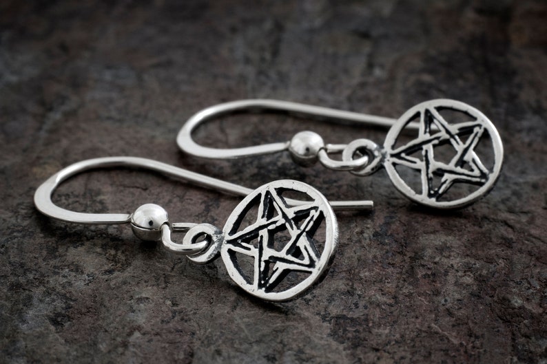 Sterling Silver Teeny Tiny Pentacle Earrings VERY SMALL image 2