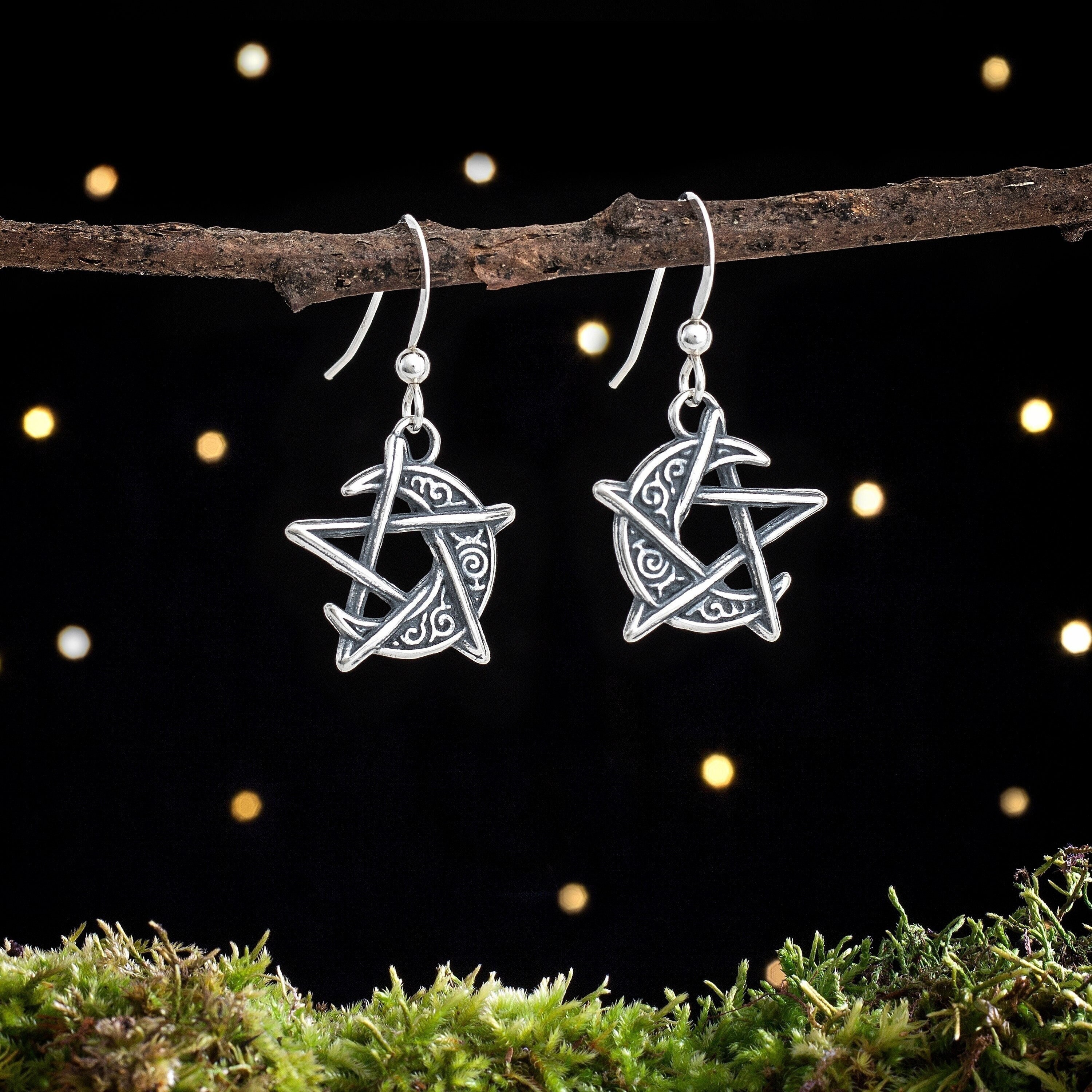 Pentagram Earring Crescent Moon | Charm And Amulet™
