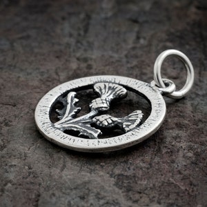 Sterling Silver Scottish Thistle VERY SMALL, Double Sided Charm Only or Necklace image 3