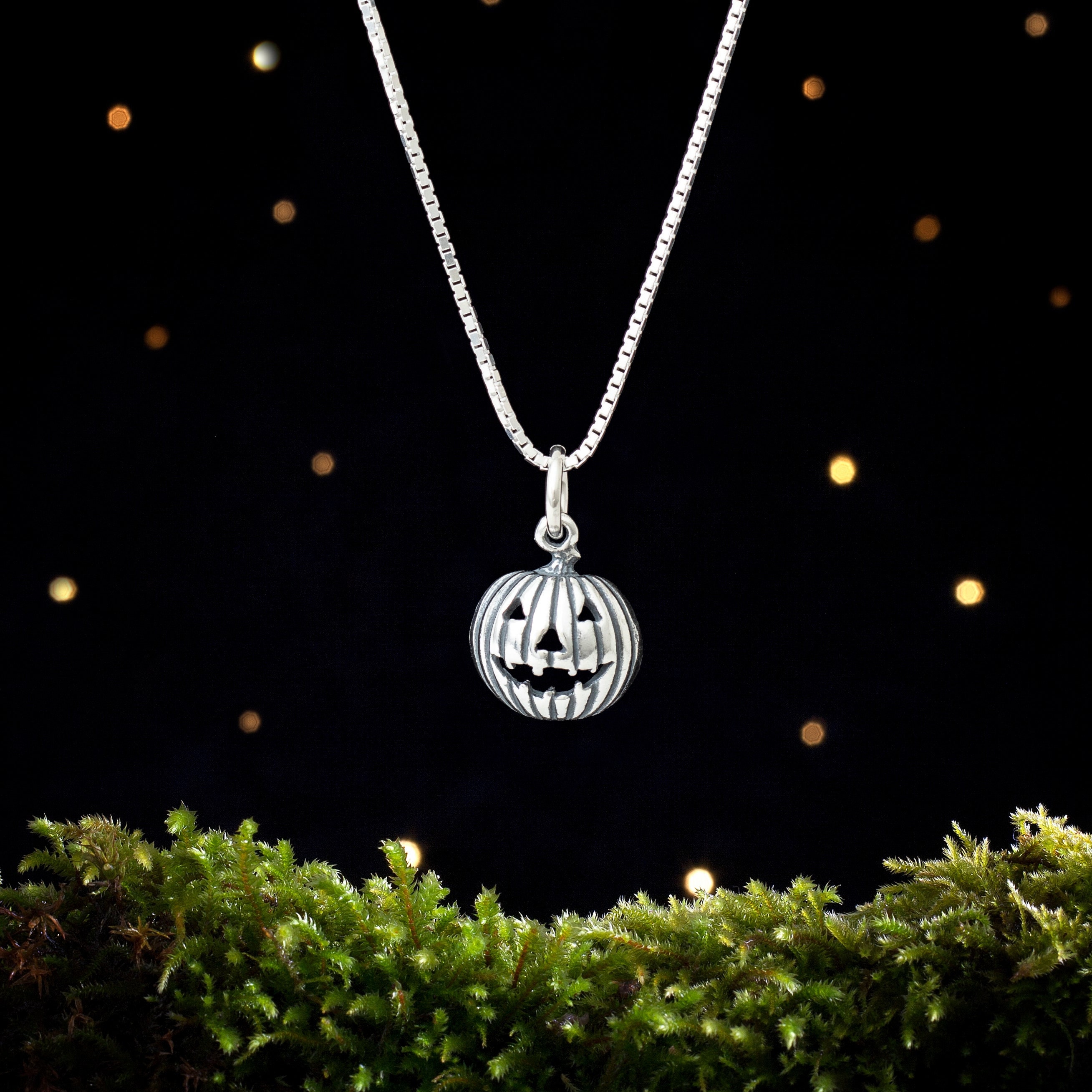 Sterling Silver Pumpkin, 3D Jack-O'-Lantern - VERY SMALL - (Charm Only or Necklace)