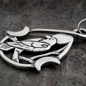 Sterling Silver Raven and Triple Moon Large, Double Sided Pendant Only or Necklace image 3