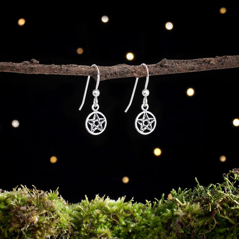 Sterling Silver Teeny Tiny Pentacle Earrings VERY SMALL image 1