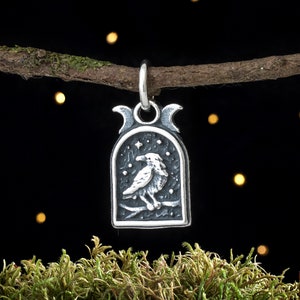 Sterling Silver Raven and Triple Moon - VERY SMALL - (Charm Only or Necklace)