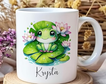 Custom Cute Frog Mug, Personalized Frog Lover Gift For Her, Cute Froggy Coffee Cup, Animal Lover Birthday Present, Custom Name Amphibian Mug
