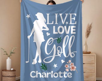 Personalized Golf Blanket for Women, Live Love Golf Custom Name Blanket, Golfer Gift for Her, Golf Lover Gift, Girl Golf Decor
