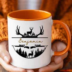 Ceramic Hunting Mug Premium Quality Drinkware Custom Name Personalized Whitetail Buck Wildlife Design Coffee Cup Nature Enthusiast Gift Outdoor Hunter Present Men Outdoorsman Dad Season Essential Morning Beverage Camp Coffee Ritual Glossy