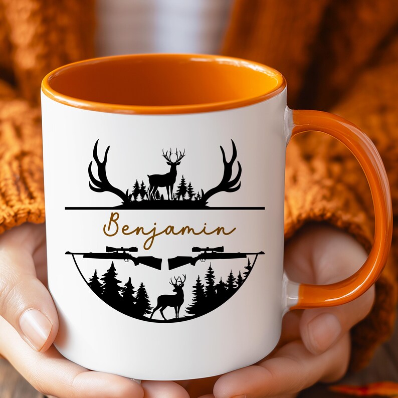 Ceramic Hunting Mug Premium Quality Drinkware Custom Name Personalized Whitetail Buck Wildlife Design Coffee Cup Nature Enthusiast Gift Outdoor Hunter Present Men Outdoorsman Dad Season Essential Morning Beverage Camp Coffee Ritual Glossy