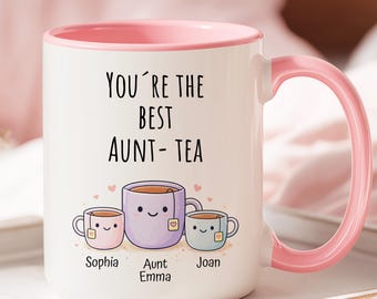 Personalized Aunt-Tea Mug With Kids Names, Best Aunt Ever Gift From Niece Or Nephew, Custom Auntie Tea Lover Coffee Cup