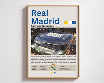 Real Madrid Santiago Bernabéu Stadium Poster – Modern fotbollsväggkonst, digital nedladdning