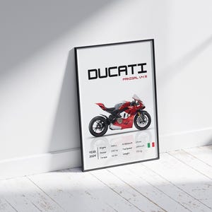 Pôster elegante da Ducati Panigale V4 R - perfeito para amantes de motos e fãs de corridas vintage