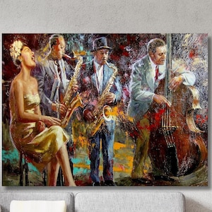 Stampe a olio di jazz astratto, poster di Billie Holiday, stampe su tela di jazz africano, stampe su tela di jazz africano, opere d'arte musicali d'epoca