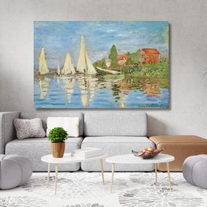 Claude Monet Edouard Manet Regatta&#39;s in Argenteuil schilderij canvas, Claude Monet kunst aan de muur, Claude Monet kunstwerk tentoonstelling canvasafdruk