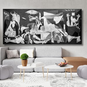 Guernica (Black and White) by Pablo Picasso Painting Print, Pablo Picasso Wall Art, Pablo Picasso Artwork Exhibition Canvas Poster Wall Arts