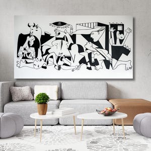Guernica (Black and White) by Pablo Picasso Painting Poster, Pablo Picasso Wall Art, Pablo Picasso Artwork Exhibition Canvas Poster Wall Art
