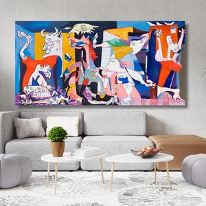 Guernica Colorful by Pablo Picasso Painting, Pablo Picasso Posters, Pablo Picasso Wall Arts, Pablo Picasso Artwork Exhibition Canvas Posters