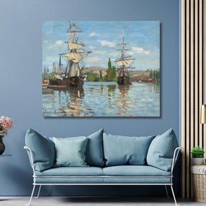 Schepen van Claude Monet rijdend over de Seine in Rouen Olieverfschilderijen, Claude Monet-kunstwerken tentoonstelling poster canvas, Claude Monet kunst aan de muur