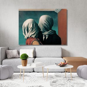 Rene Magritte "Os Amantes" 1927 Impressão de pintura a óleo, Arte de parede de Rene Magritte, Pôster de tela de arte de Rene Magritte, Impressão de arte de parede de The Lovers