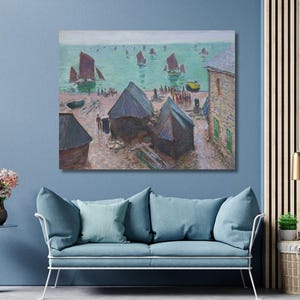 Claude Monet Boten op het strand van Etretat Olieverfschilderijen, Claude Monet-kunstwerken Tentoonstelling Afdrukposter canvas, Claude Monet kunst aan de muur