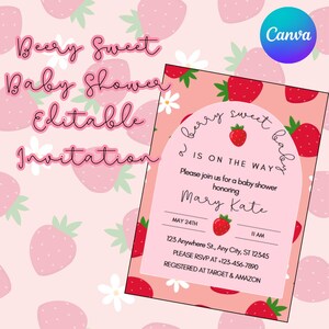 A Berry Sweet Baby is on the Way Baby Shower Invitation, A Berry Sweet Baby Shower Invite, Strawberry Baby Shower, Berry Baby Invitation