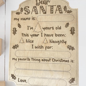 Carta de madera para Papá Noel, Carta a Papá Noel, Deseo de Navidad, Carta de recuerdo para Papá Noel