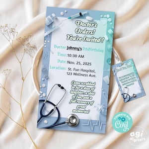 Medical Doctors Birthday Invitation, Surgeon Birthday Evite, Online Invite, Kids Birthday, Boys Birthday, Doctor Invitation, Kids Doctor