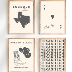 Texas Tech Wall Art Set of 4 | Digital Prints for College Dorm | Red Raiders Decor | Neutral Beige & Dark Gray Printable Bundle