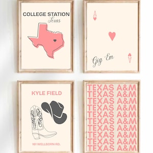 Texas A&M Digital Wall Art Bundle Pink and Beige Aesthetic Set of 4 Prints for Dorm or Apartment