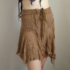 Forest fairy skirt, Tattered boho skirt, Upcycled skirt, Tribal brown clothes, Goblincore wear, Festival Fantasy Distressed Whimsical Grunge