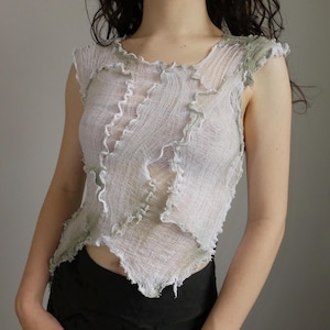 Fairy top, Dystopian wear, Boho top, Forest pixie clothes, Festival Elven Tribal Post apocalyptic Burning man Hippie Grunge Tattered Upcycle