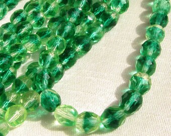 Green Faceted Crystal Czech Beads Green Clear 7 mm beads 1 Strand Necklace Bracelet Earring Jewelry Supply #126